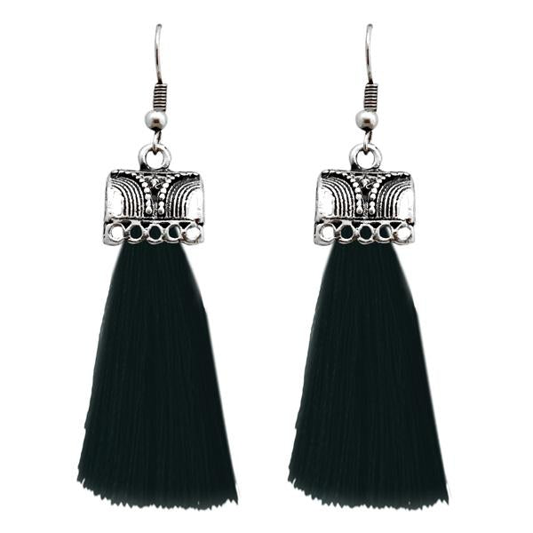 Jeweljunk Silver Plated Black Thread Earrings - 1312310B