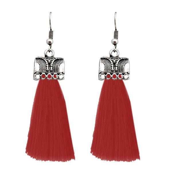 Jeweljunk Silver Plated Maroon Thread Earrings - 1312310D