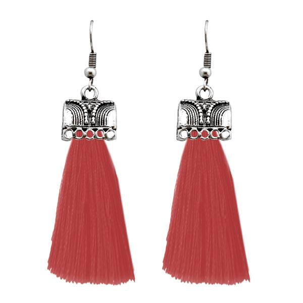 Jeweljunk Maroon Silver Plated Thread Earrings - 1312310G