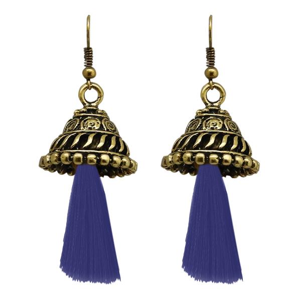 Jeweljunk Blue Antique Gold Plated Thread Earrings - 1312311F
