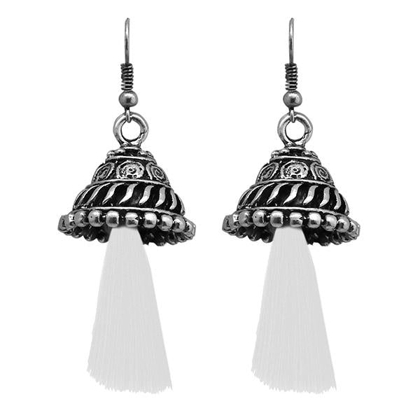 Jeweljunk Rhodium Plated White Thread Earrings - 1312312A