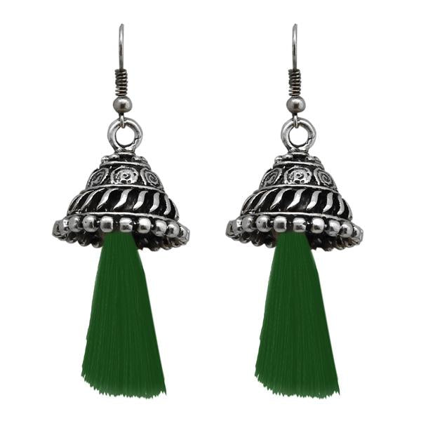 Jeweljunk Antique Gold Plated Green Thread Earrings - 1312312B