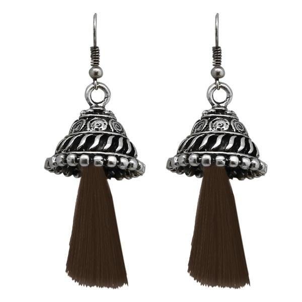 Jeweljunk Rhodium Plated Brown Thread Earrings - 1312312D