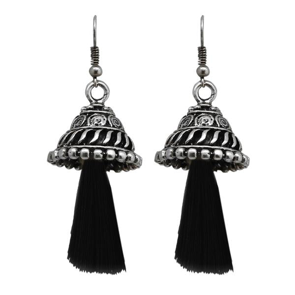 Jeweljunk Black Thread Rhodium Plated Earrings - 1312312E