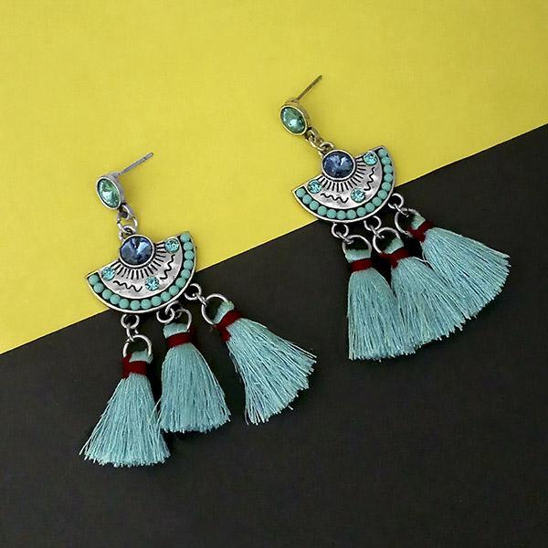 Jeweljunk Blue Austrian Stone Thread Earrings - 1312320A