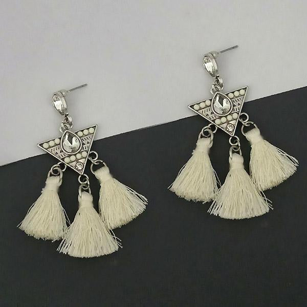 Jeweljunk White Austrian Stone Thread Earrings - 1312322F