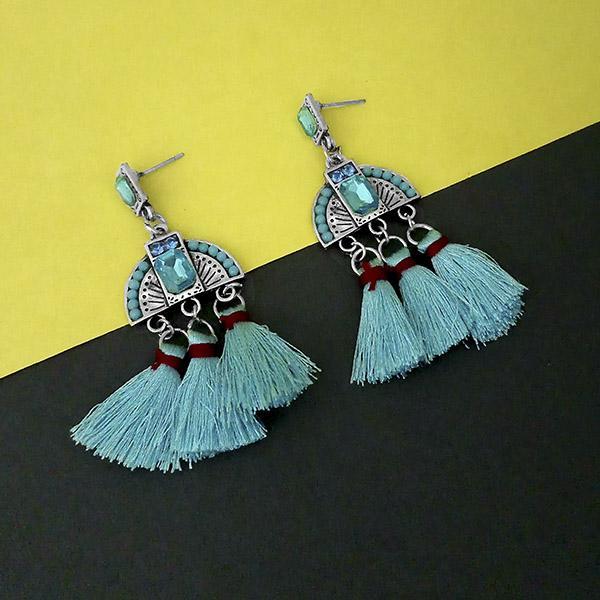 Jeweljunk Blue Austrian Stone Thread Earrings - 1312323A