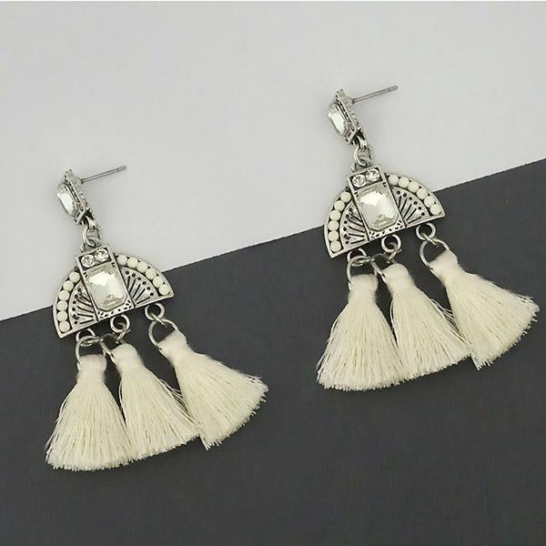 Jeweljunk White Austrian Stone Thread Earrings - 1312323F