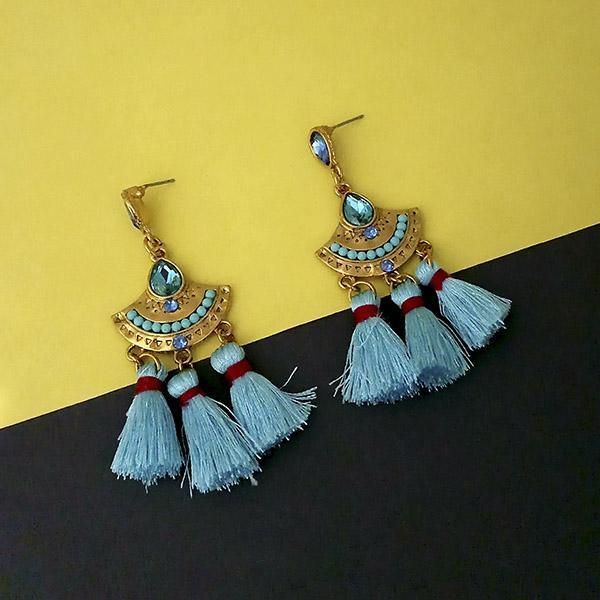 Jeweljunk Blue Austrian Stone Thread Earrings - 1312324A