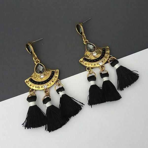 Jeweljunk Black Austrian Stone Thread Earrings - 1312324E