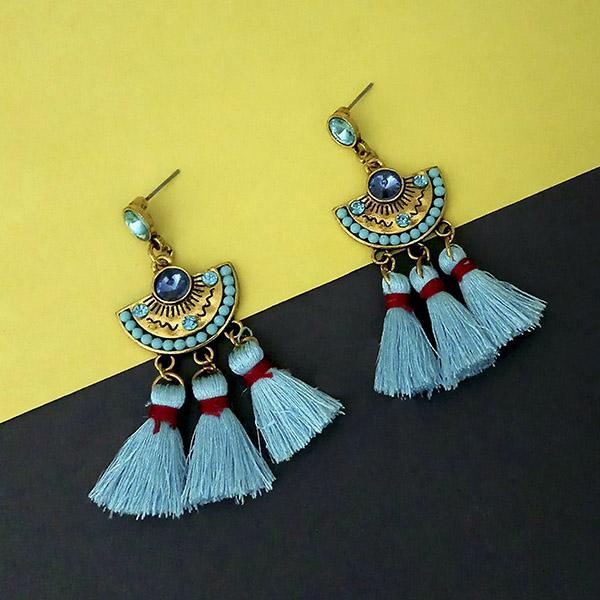 Jeweljunk Blue Austrian Stone Thread Earrings - 1312325A