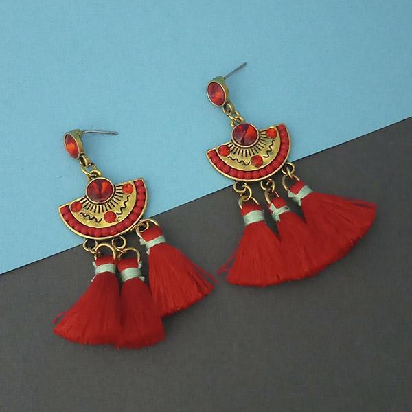 Jeweljunk Red Austrian Stone Thread Earrings - 1312325B