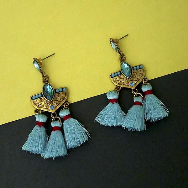 Jeweljunk Blue Austrian Stone Thread Earrings - 1312326A