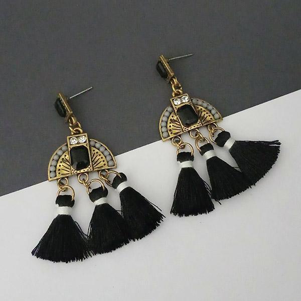 Jeweljunk Black Austrian Stone Thread Earrings - 1312327E