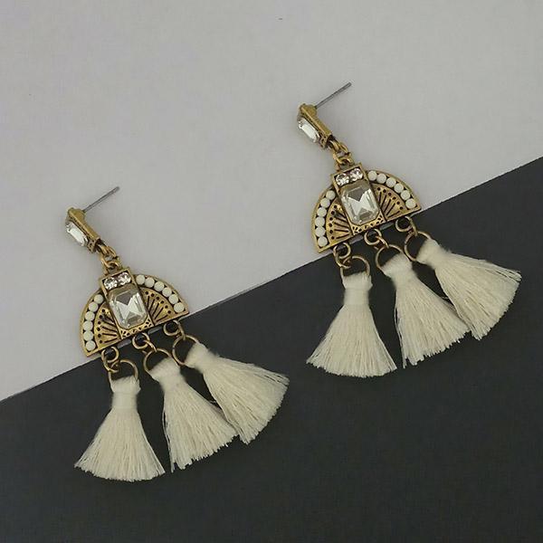 Jeweljunk White Austrian Stone Thread Earrings - 1312327F