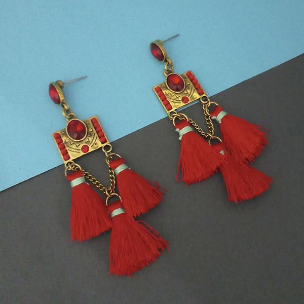 Jeweljunk Red Austrian Stone Thread Earrings - 1312328B