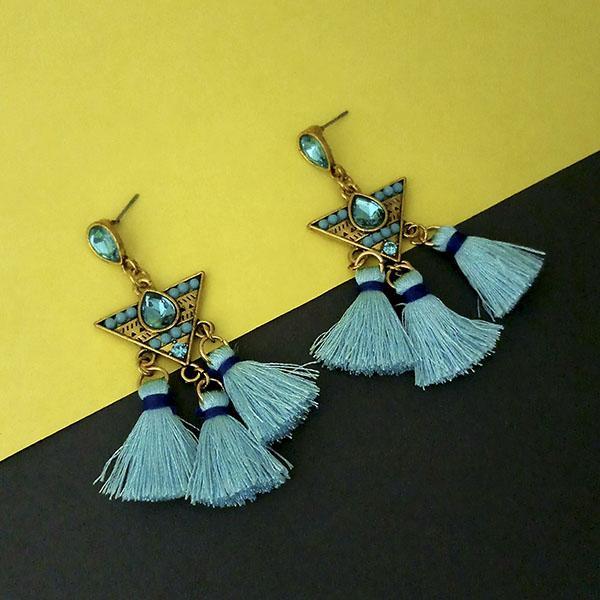 Jeweljunk Blue Austrian Stone Thread Earrings - 1312329A