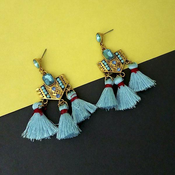 Jeweljunk Blue Austrian Stone Thread Earrings - 1312330A