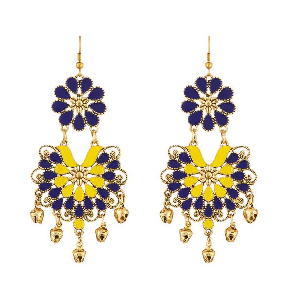 Jeweljunk Blue And Yellow Meenakari Afghani Earrings - 1312401A