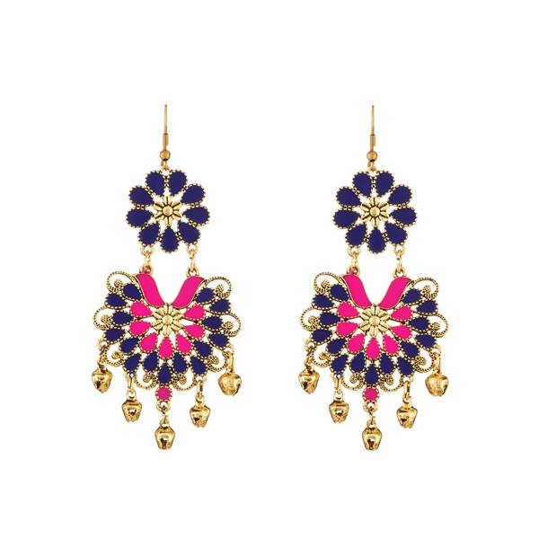 Jeweljunk Blue And Pink Meenakari Afghani Earrings - 1312401C