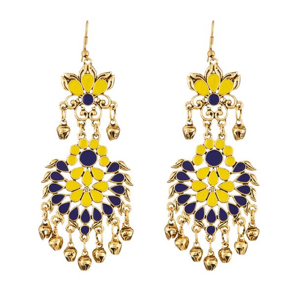 Jeweljunk Yellow Meenakari Gold Plated Afghani Earrings - 1312402A
