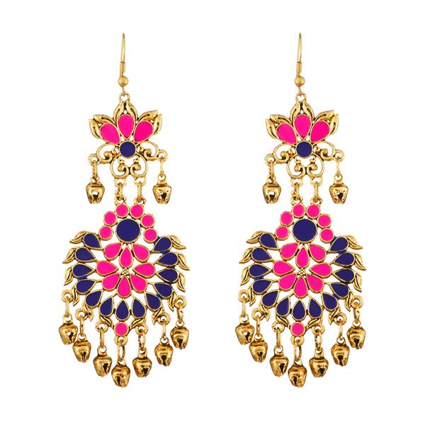 Jeweljunk Pink And Blue Meenakari Afghani Earrings - 1312402C