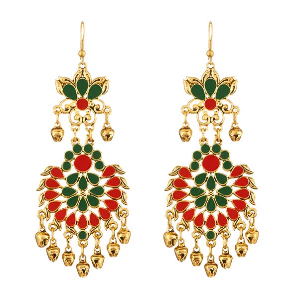 Jeweljunk Red And Green Meenakari Afghani Earrings - 1312402D