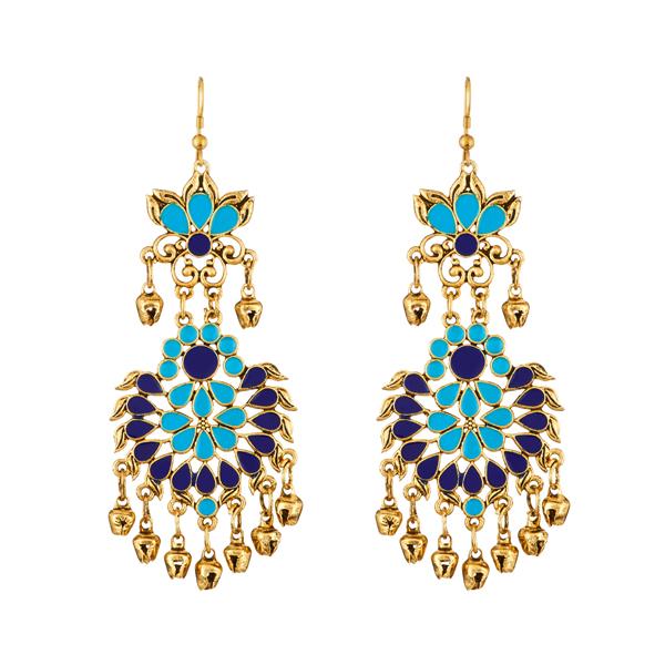 Jeweljunk Blue Meenakari Gold Plated Afghani Earrings - 1312402E