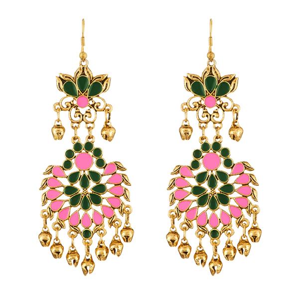 Jeweljunk Pink Meenakari Gold Plated Afghani Earrings - 1312402F