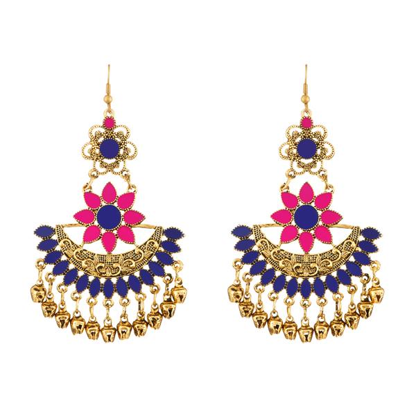 Jeweljunk Blue And Pink Meenakari Afghani Earrings - 1312403C