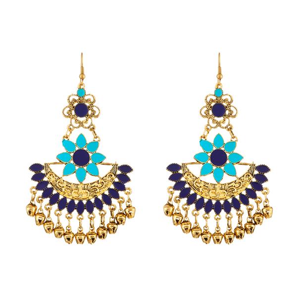 Jeweljunk Blue Meenakari Gold Plated Afghani Earrings - 1312403E