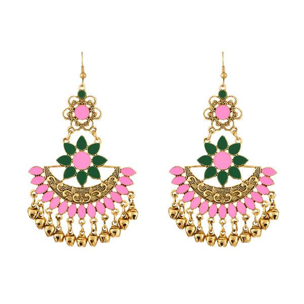 Jeweljunk Pink Meenakari Gold Plated Afghani Earrings - 1312403F
