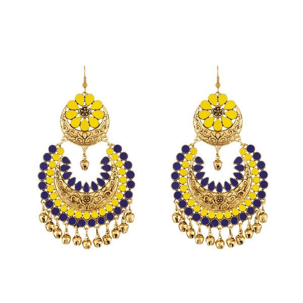 Jeweljunk Yellow Gold Plated Meenakari Afghani Earrings - 1312404A