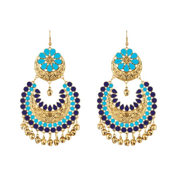 Jeweljunk Blue Meenakari Gold Plated Afghani Earrings - 1312404E