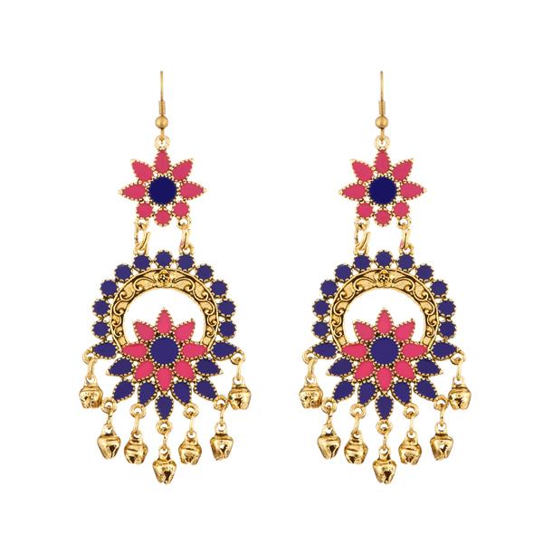 Jeweljunk Blue And Pink Meenakari Afghani Earrings - 1312405C