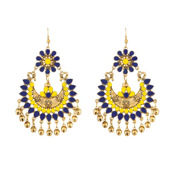Jeweljunk Blue And Yellow Meenakari Afghani Earrings - 1312406A