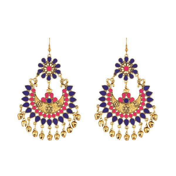 Jeweljunk Blue Meenakari Gold Plated Afghani Earrings - 1312406C