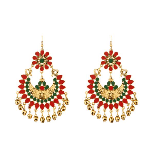 Jeweljunk Red Meenakari Gold Plated Afghani Earrings - 1312406D