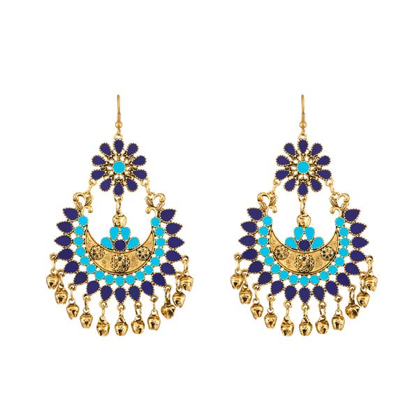 Jeweljunk Gold Plated Blue Meenakari Afghani Earrings - 1312406E