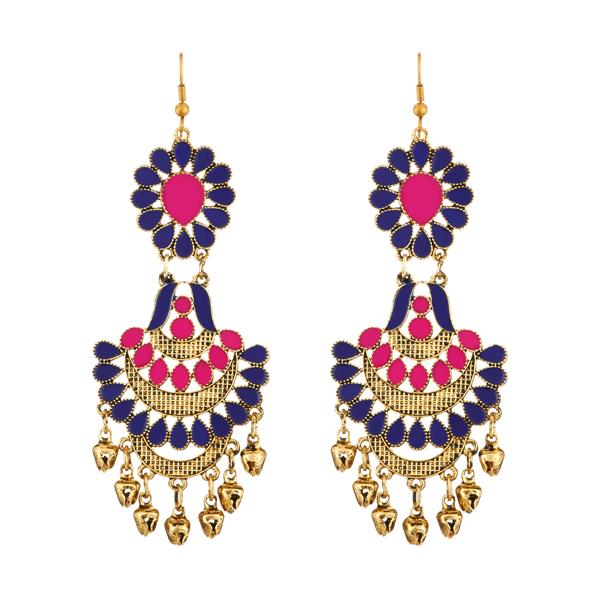 Jeweljunk Blue And Pink Meenakari Afghani Earrings - 1312407C