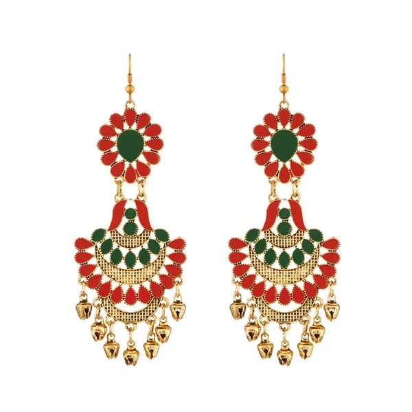 Jeweljunk Red Meenakari Afghani Earrings - 1312407D