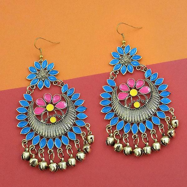 Jeweljunk Blue And Pink Silver Plated Meenakari Afghani Earrings - 1312408F