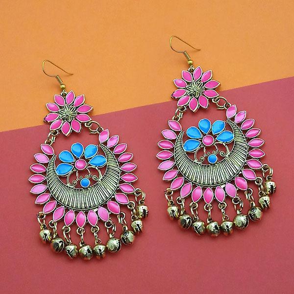 Jeweljunk Blue And Pink Silver Plated Meenakari Afghani Earrings - 1312408G