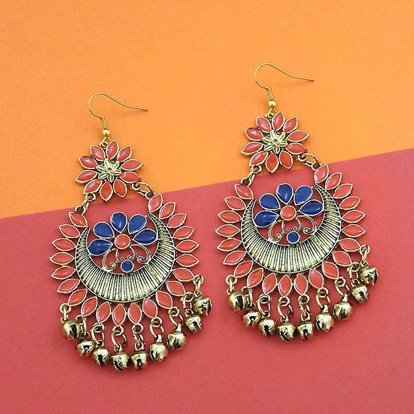 Jeweljunk Orange And Blue Silver Plated Meenakari Afghani Earrings - 1312408H