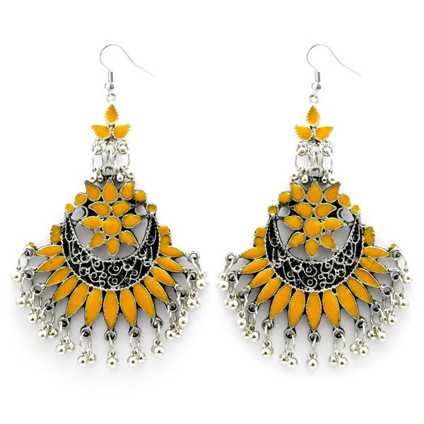 Jeweljunk Yellow Meenakari Rhodium Plated Afghani Earrings - 1312411C