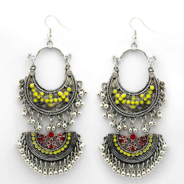 Jeweljunk Rhodium Plated Meenakari Afghani Earrings - 1312412A
