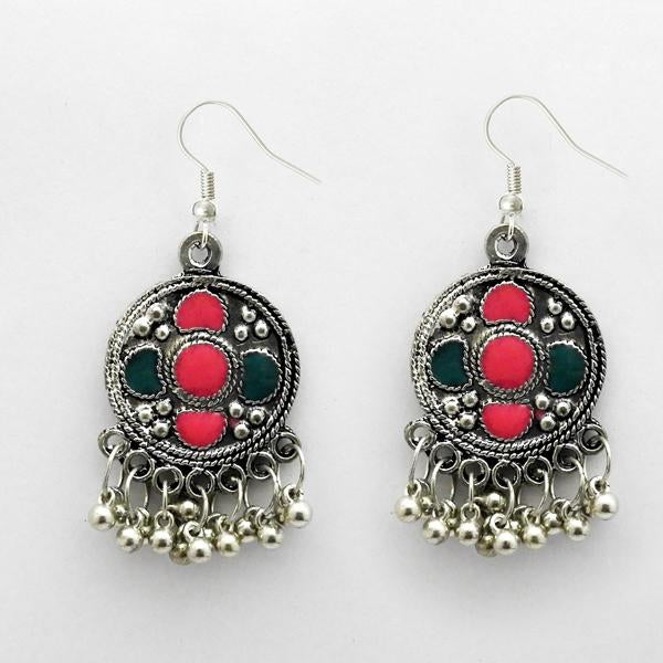 Jeweljunk Rhodium Plated Pink Meenakakri Afghani Earrings - 1312416B