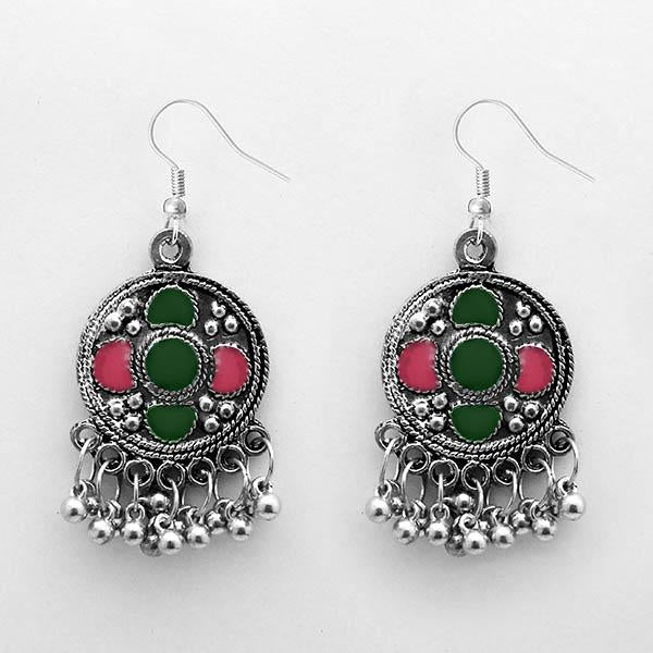 Jeweljunk Green Meenakari Rhodium Plated Afghani Earrings - 1312416C