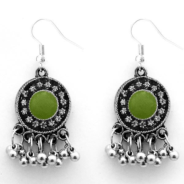Jeweljunk Oxidised Plated Green Meenakari Afghani Earrings - 1312426A