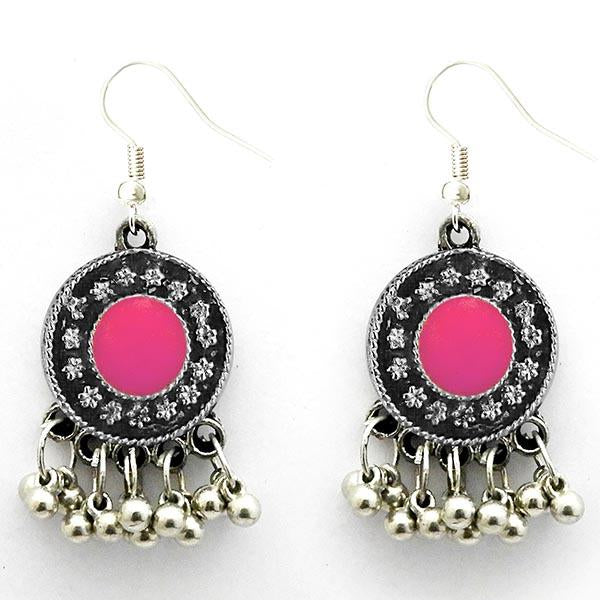 Jeweljunk Oxidised Plated Pink Meenakari Afghani Earrings - 1312426C